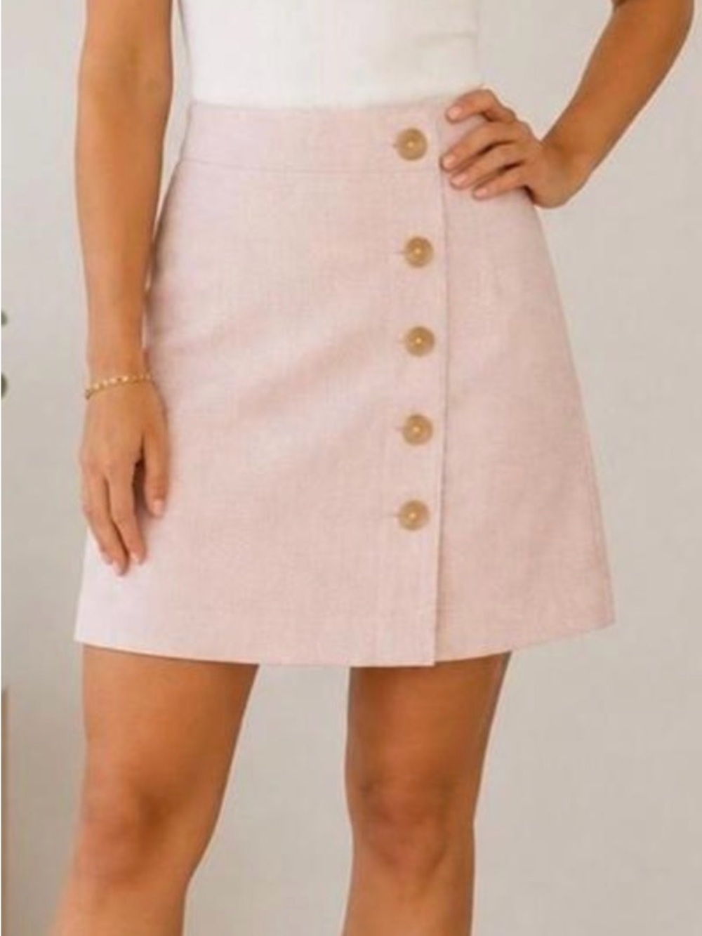 Ann Taylor Blush Pink Button-Front Mini Skirt